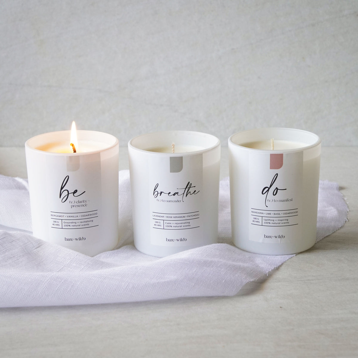 pure wax soy candle bundle of the be, do and breathe range made will all natural ingredients and essential oils