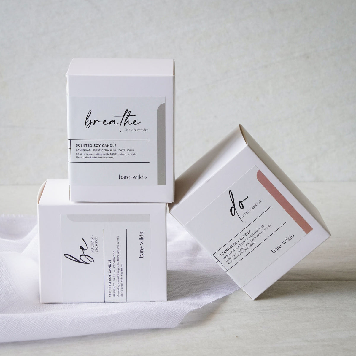 pure wax soy candle bundle of the be, do and breathe range made will all natural ingredients and essential oils