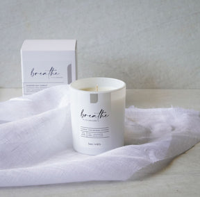 calming natural candle made with pure soy wax and lavendar, rose geranium and patchouli essential oils