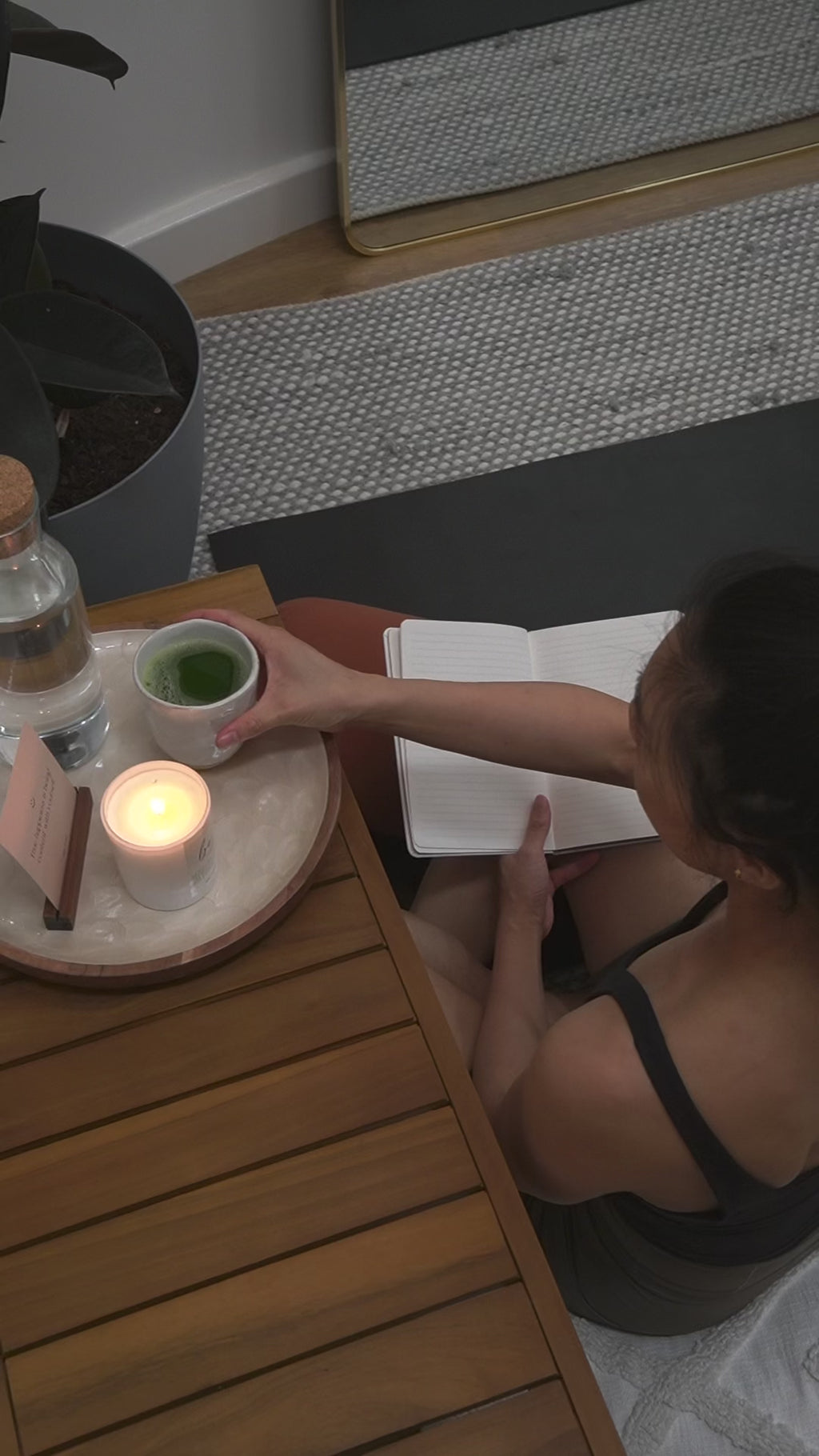 matcha ritual while journaling and candle gazing